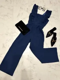 ダークブルー フリル付き　オールインワン