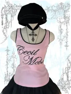 激レア✴︎CECIL McBEE 00s英字ロゴ ビジュー平成姫ギャル ぴちタンクのサムネイル