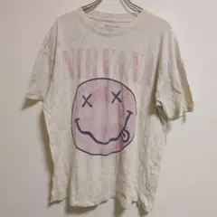 ニルヴァーナ グレー プリント Tシャツ バンドT ダメージ加工 M【う
