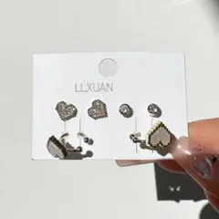 ハート型イヤリングイヤカーブ2点＆ピアス4点=3ペアセット　耳アクセサリー