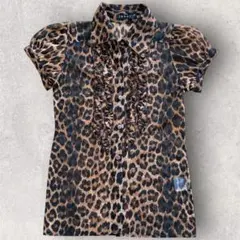 INGNI レオパード柄 ヒョウ柄 フリル 半袖 シアー ブラウス
