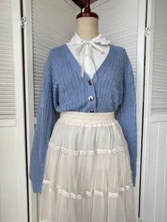 vintage 水色ニットカーディガン 麻100% 日本製