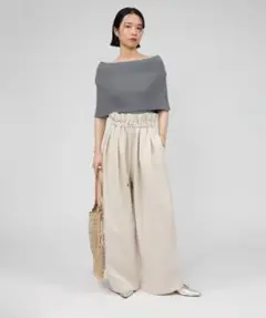 【Babylon2025年モデル完売品】ドロストワイドパンツ　グレージュ