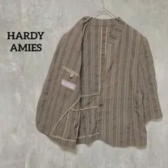 HARDY AMIES ブラウンストライプノーカラージャケット 麻綿ヴィンテージ