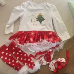 ベビー 80 クリスマス コス 3点セット フリル ロンパース