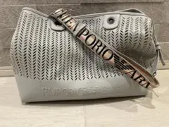 【訳あり】EMPORIO ARMANI ショルダーバッグ カットワーク グレー