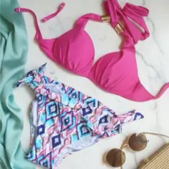 ビキニ 水着 S ハイウェスト ピンク 体形カバー 上下セット