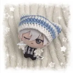 編み物 ちびぐるみ ぬい服 猫耳ニット帽 ホワイト×ライトブルー 白×水色