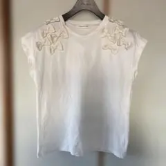 クチュールブローチ/半袖Tシャツ/リボン/コットン/フレンチスリーブのサムネイル