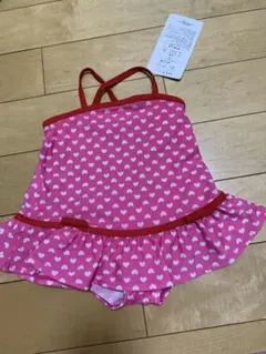 未使用·￼女の子：ピンク ハート柄 水着 95
