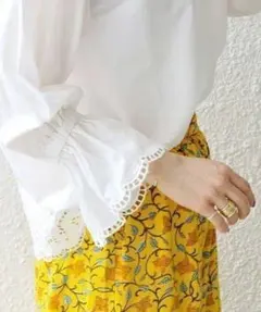 極美品✨定価１.１万❤️　白　シップスエニィ　洗える　トーンカットワークブラウスのサムネイル