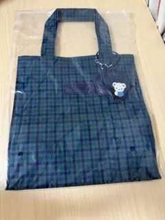 タグ付き familiarファミリア 青チェック ギンガム トートバッグ 小