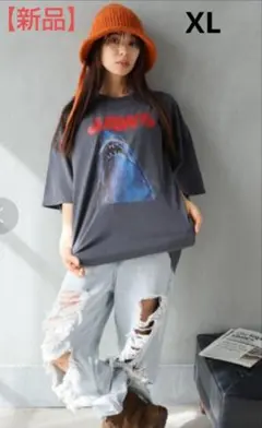 UNIVERSAL ヴィンテージ仕様/ピグメント加工Tシャツ/ジョーズ/XL