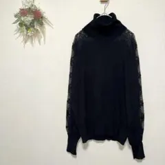 GAUDI 【S】 シアー切替 リブニット タートルネック きれいめ ブラック