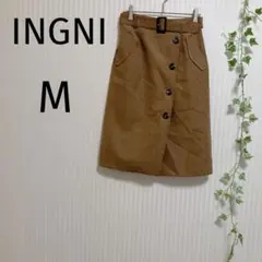 【イング】前ボタン ベルト付 タイトスカート 膝丈 モカ 【M】