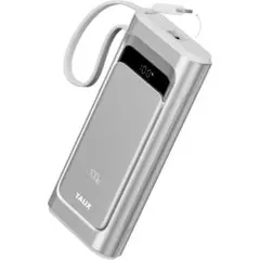 モバイルバッテリー10000mAh　巻取り式 USB-Cケーブル一体型　シルバー