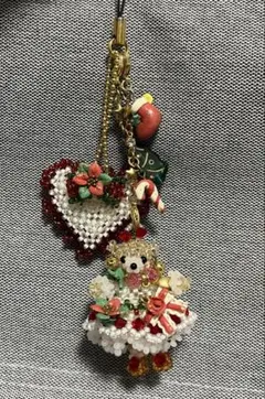 クリスマス　くま　クマ　熊　ビーズ　ストラップ　チャーム　ベアストラップ