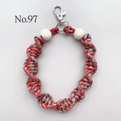 スマホストラップ　ハンドストラップ　パラコード　赤　ウッドビーズ　ハンドメイド