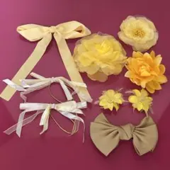 ヘアアクセサリー 髪飾り 花飾り リボン ヘアゴム イエロー 黄色 まとめ売り