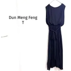 Dun Meng Feng ロングワンピース プリーツ ノースリーブ ブラック