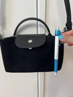 黒 スエード ハンドル付きショルダーバッグ