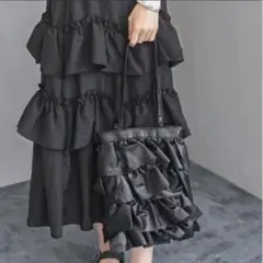 ブラック フリル トートバッグ