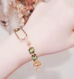 【１１】グリーン ガラスビーズ ＊ オーバルリング ＊ ブレスレット