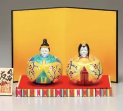 新品☆九谷焼 雛人形 お雛様 友山窯 親王飾り 陶器 屏風付き 台座付き 九谷焼 3号雛人形 花むらさき （台・屏風・敷物・立札付） [ 友