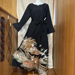 NO 129 着物リメイクワンピース　黒留袖リメイクワンピース