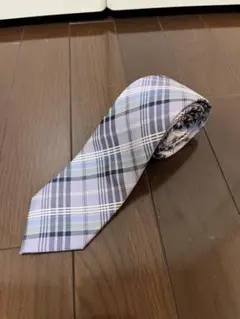 【美品】【AOKI】LES MUES チェック柄 ネクタイ　ラベンダー　パープル