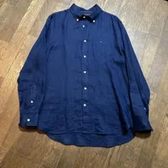 【リネン100% 美品】トミーヒルフィガー リネンシャツ 長袖シャツ 紺 Lのサムネイル