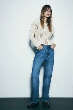 【新品】ZARA オープンニット カーディガン フリル エクリュ