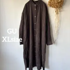 【ジーユー】 XL♪ ノーカラー コーデュロイ ワンピース 無地 ブラウン