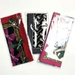 未使用✴︎CELINE(セリーヌ)総柄ハンカチーフ3枚セット/ピンク/ブラック/赤