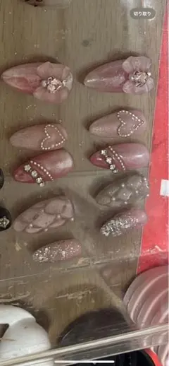 ピンク系アーモンド型ネイルチップ10個セット