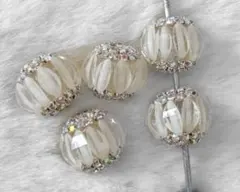 インドビーズ　キラキラビーズ　楕円ビーズ　5個セット