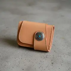 二つ折り財布 ヌメ革 リベット ベージュ 淡色 本革 アメカジ 古着 kp6-2