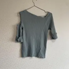 【archives 】リブニット オフショルダー 半袖Tシャツ　ワンショル　緑のサムネイル