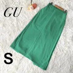 【ジーユー】ロングスカート タイト ニット ウエストゴム スリット グリーン S