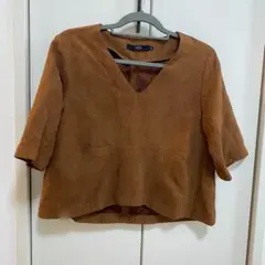 AZUL by moussy スエード　ブラウン Vネック 五分袖 M