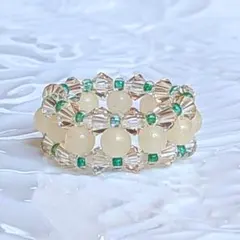 天然石イエロー・ライトゴールド・グリーン☆ビーズリング