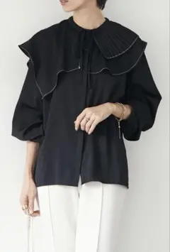 Frene アシンメトリー襟付きブラウス　ブラック