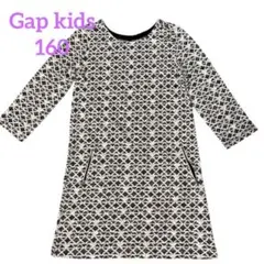 Gap kids 幾何学模様 ひざ丈ワンピース 長袖 ブラック×ホワイト