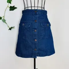 GU　デニムフロントボタンミニスカート　ボタン刻印　S