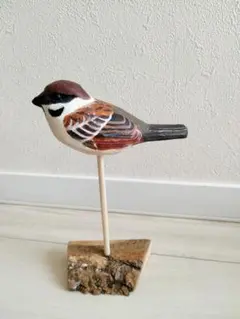 スズメ バードカービング 木彫り 野鳥