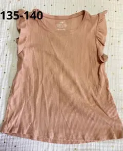 H&M フリル袖 リブトップス ピンク 135 140のサムネイル