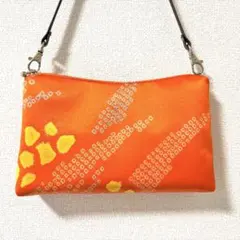 ハンドメイド ミニバッグ ポーチ 着物リメイク 和柄 草花のような絞り染め