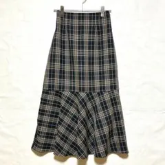 COLZA ハニーズ チェック柄マーメイドロングスカート 紺 L 切り替え 伸縮のサムネイル