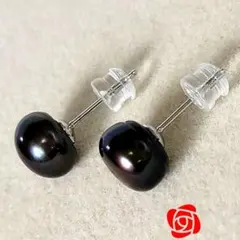 ピアス　レディース　パール　スターリングシルバー925　黒　淡水　バックキャッチ