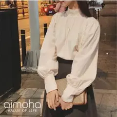 大人可愛い　韓国風　長袖モックネックブラウス オルチャンファッションのサムネイル
